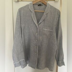 Quince Blue and White Striped Button-Front Linen Shirt Pajama Medium